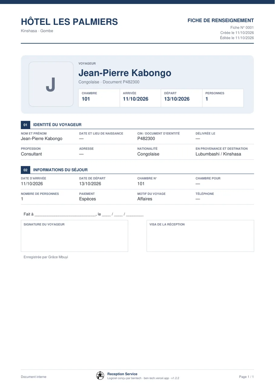 Fiche voyageur au format PDF
